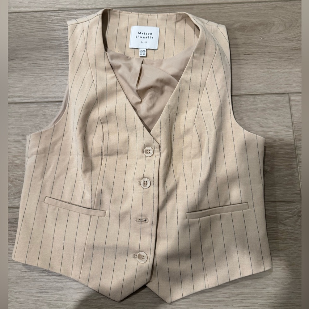 Maison d’Amelie Beige Pinstripe Vest